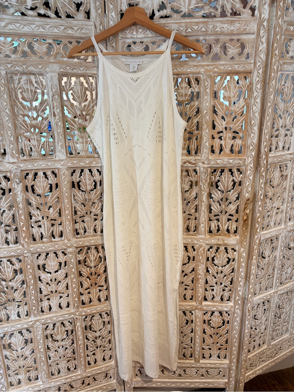 Women's Cream Crochet Cover Up Maxi Dress - Sleeveless Elegant Summer Dress